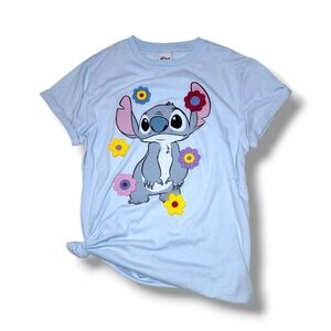 Disney Stitch Crochet Flower Detail Light blue T-shirt Medium new without tags